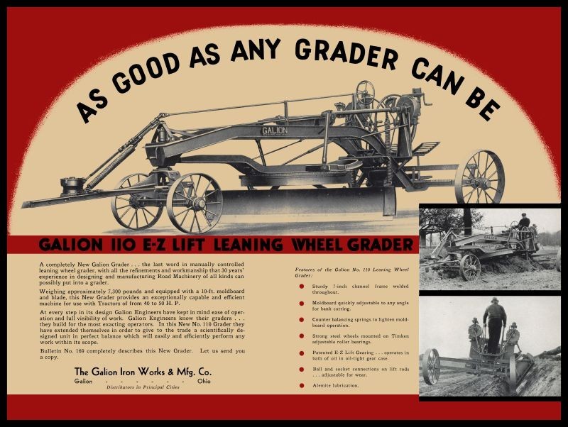 1934 Galion Iron Works 110 Leaning Wheel Grader, OhiO NEW METAL SIGN: 9×12&Prime;