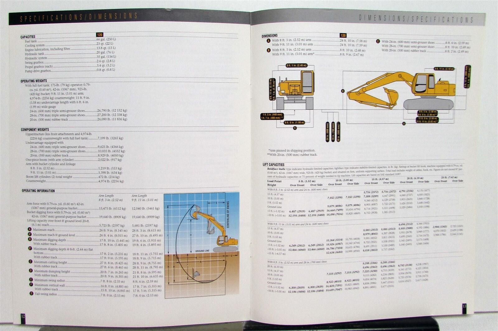 2001 John Deere 120 Excavator Specifications Construction Sales Brochure