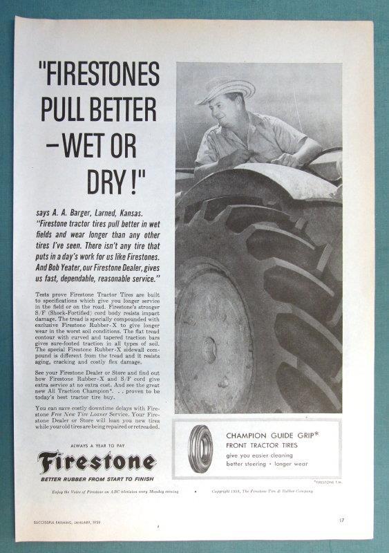 Original 1959 Firestone Ad Photo Endorsed A. A. Barger of Larned Kansas