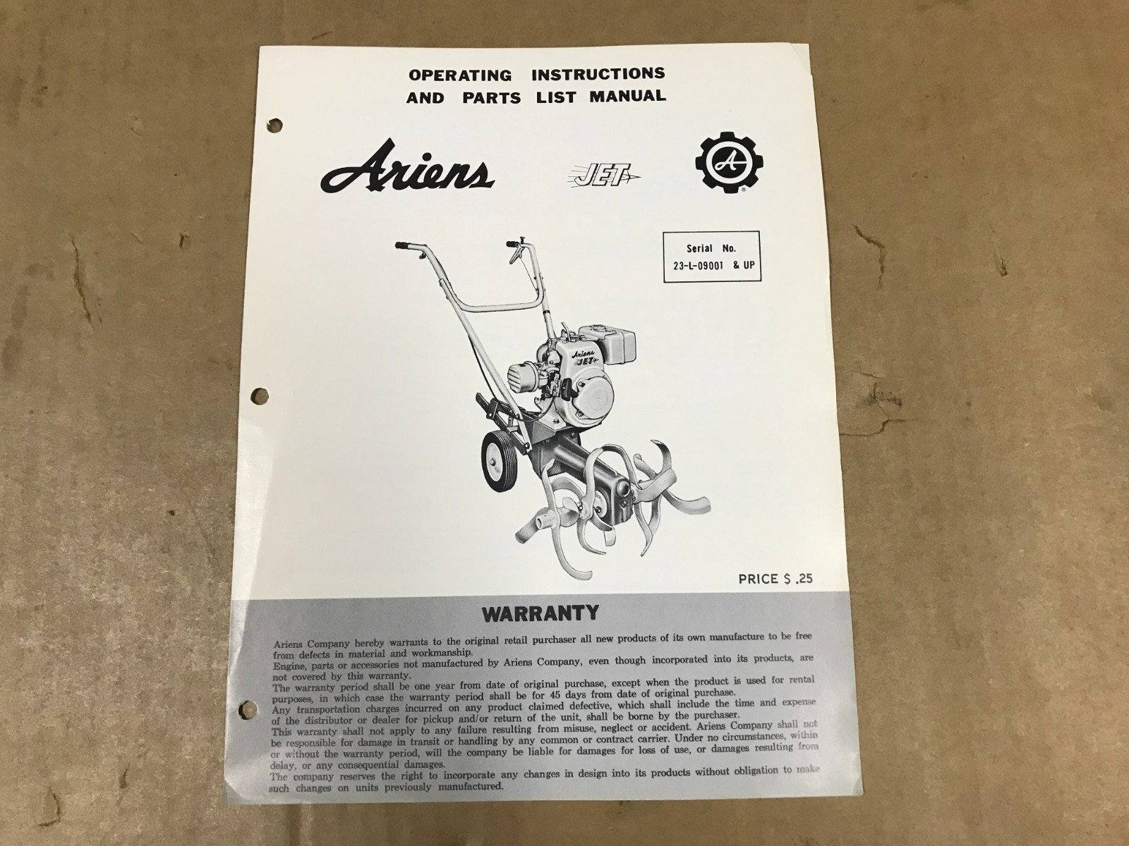 Vintage Ariens Jet – Operating Instructions & Parts List Manual