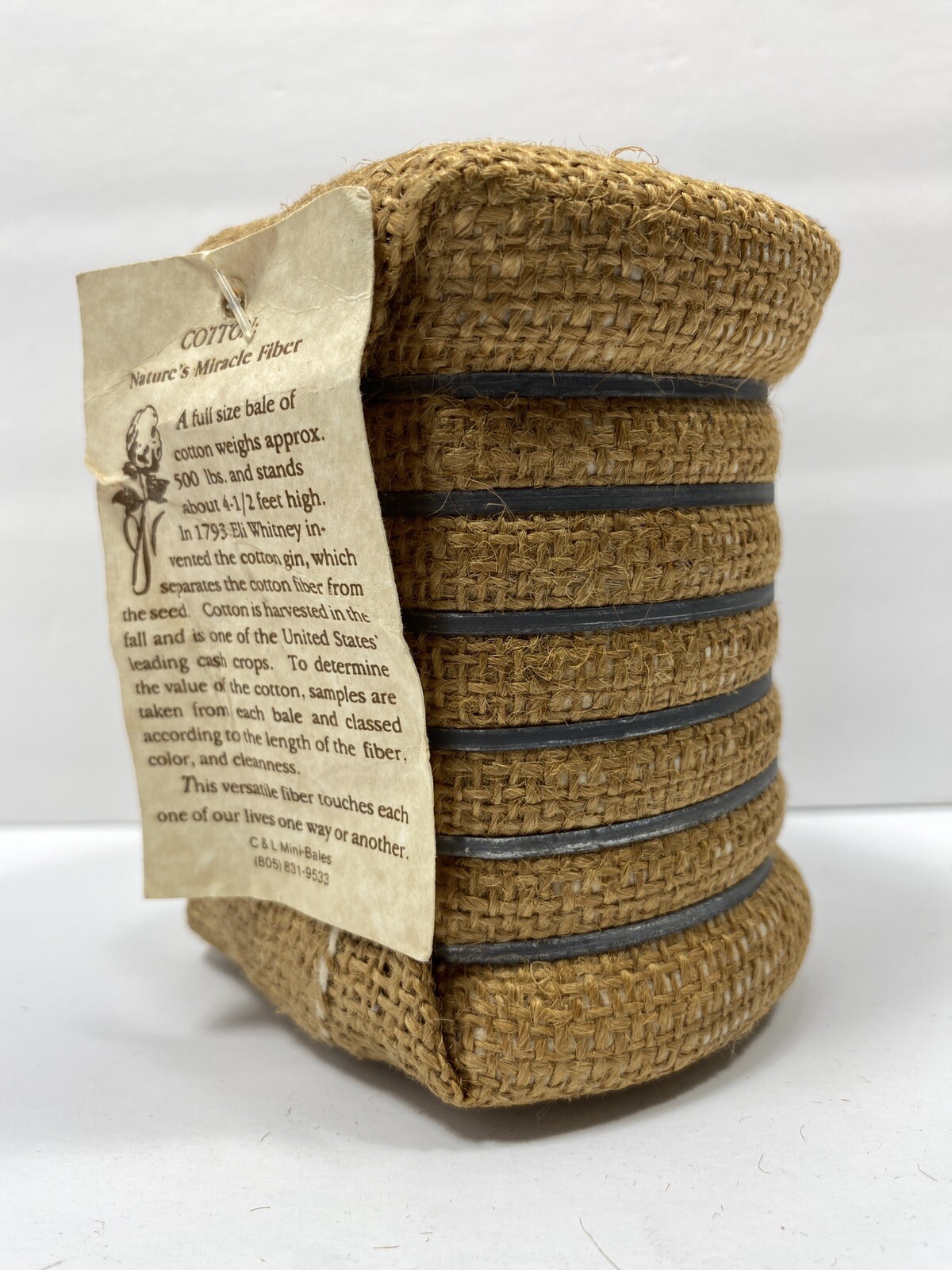 Vintage Cotton Bale Advertising Souvenir Mini Miniature Tag C & L Mini Bales