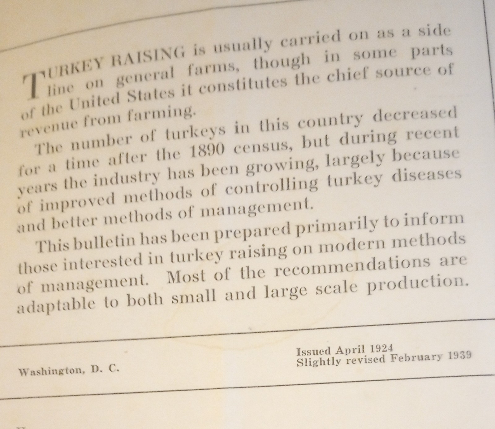 1939 Turkey Raising U.S. Dept. Of Agriculture Bulletin #1409