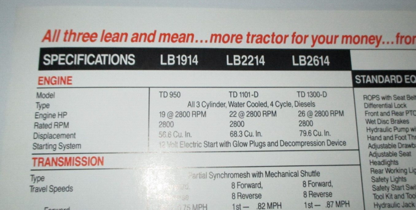 Kioti LB 2614, LB 2214 & LB 1914 Tractor Sales Brochure / Spec Sheet Literature