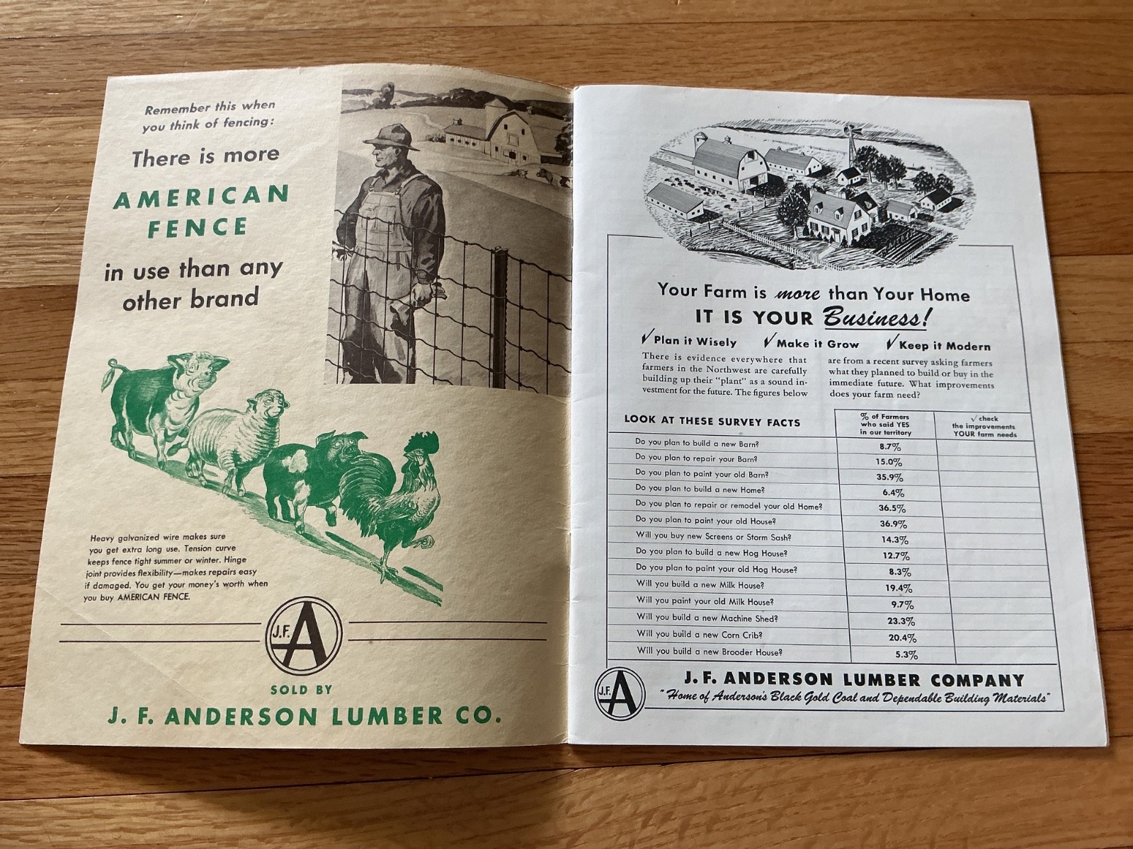 1950 Farm Acct. Record Book – J. F. Anderson Lumber Co. Minnesota, Iowa, Dakotas