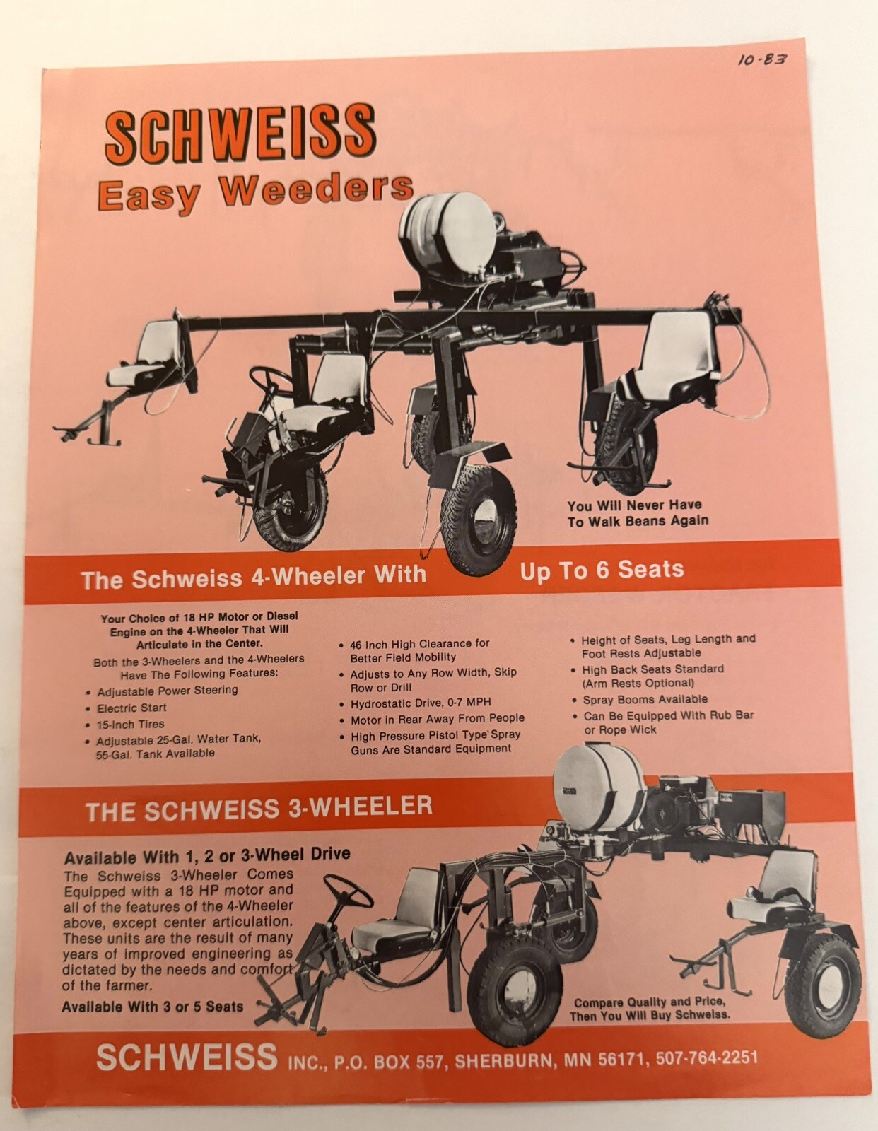 Vintage Farm Equipment 1983 Schweiss Easy Seeders Dealer Sales Brochure 2-Page