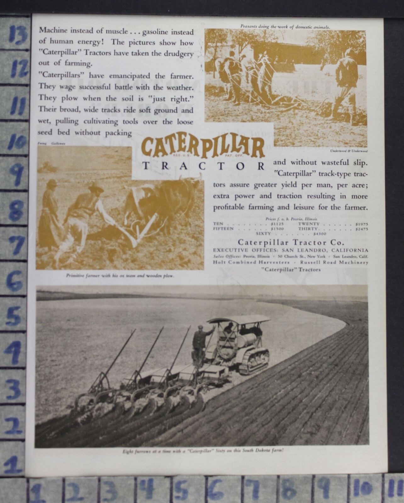 1929 CATERPILLAR BULLDOZER FARM TRACK TRACTOR FIELD PLOW OX TEAM ART AD CT11