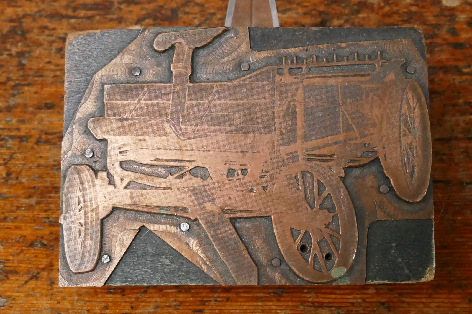 Antique 1880s/1890s Farm Implement Hay Wagon Advertising Copper Printers Block