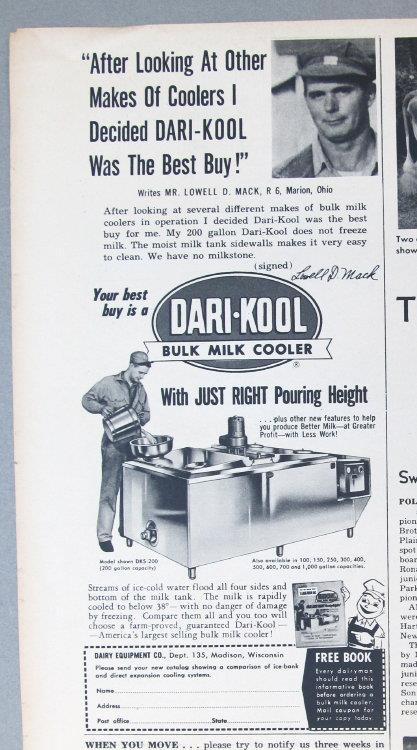 Original 1957 Dairy Ad Photo featuring Lowell D Mack of Marion Ohio