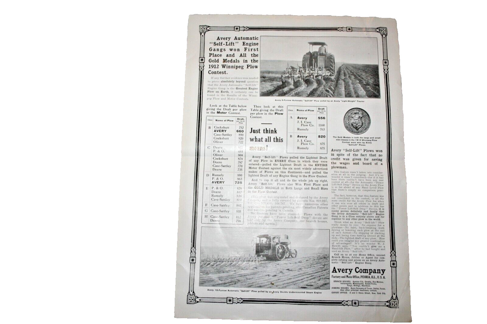 AVERY TRACTOR 1912 WINNIPEG PLOWING CONTEST
