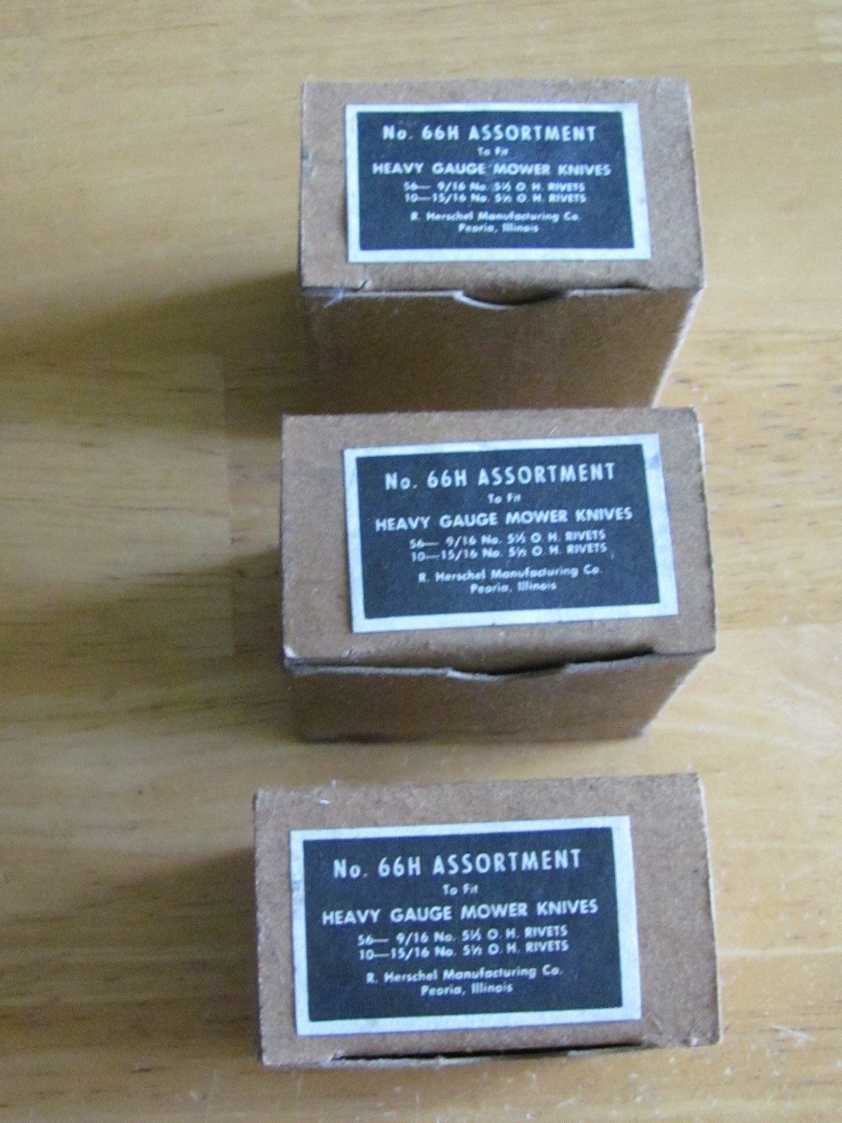 3 BOX HERSCHEL MFG CO PEORIA IL # 66H ASSORTMENT RIVETS FARM MOWER KNIVES