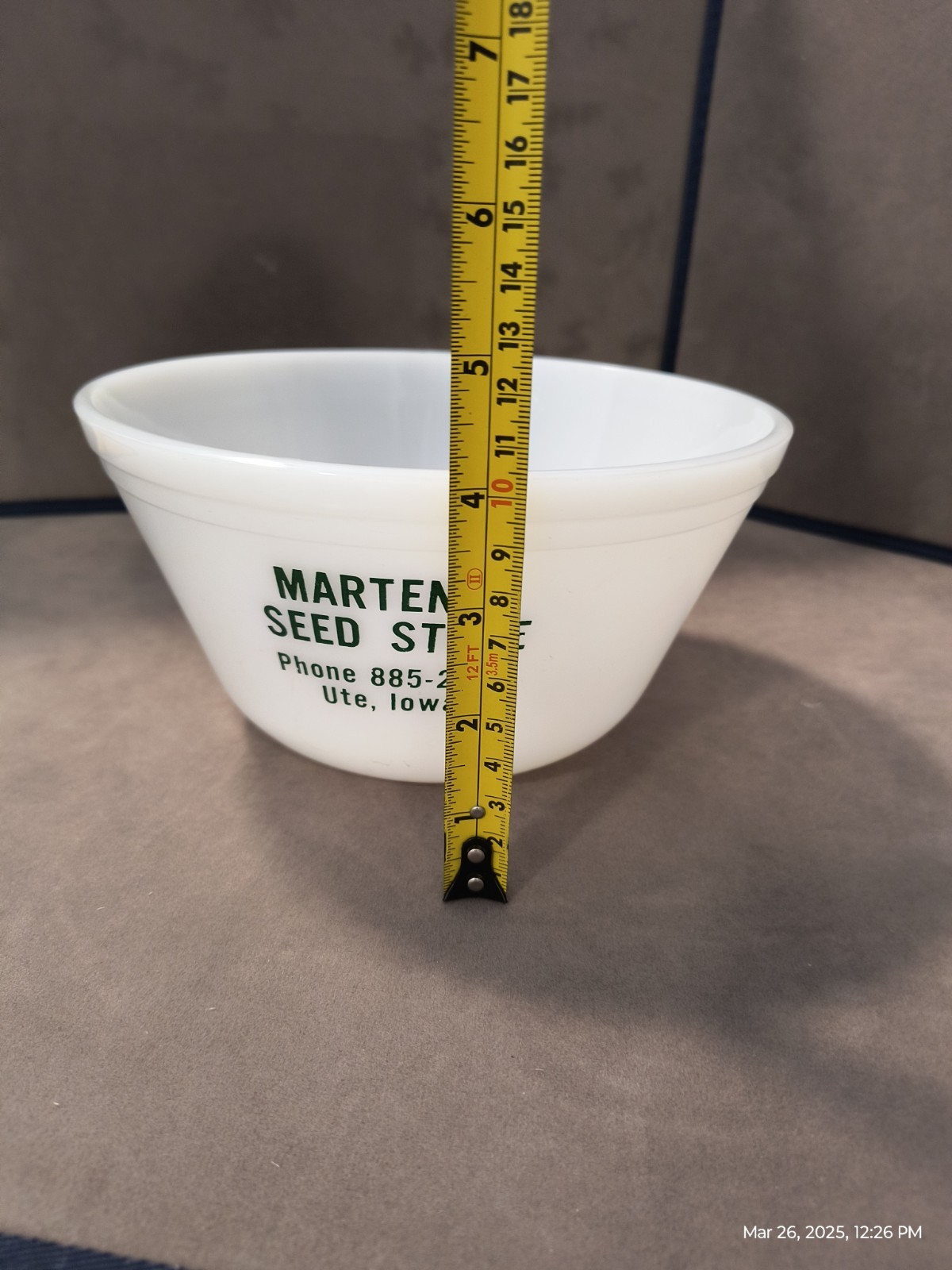 Vintage Federal Glass Marten&rsquo;s Seed Store Ute, Iowa Advertising Mixing Bowl P5