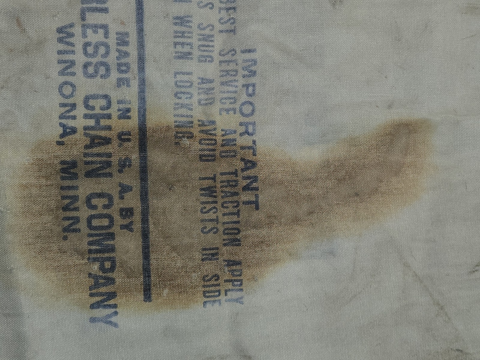Vintage Peerless Chain Co. Tire Tractor Chains Fabric Bag Farm Winona MN