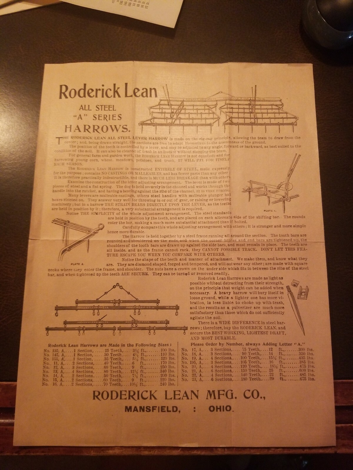 Vintage 1900s Roderick Lean Steel Harrow Advertisement Paper #1 Of #3 Different