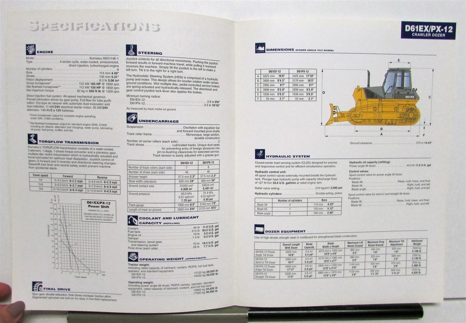 1990s Komatsu D61EX-12 & D61PX-12 Crawler Dozer Specs Construction Sale Brochure