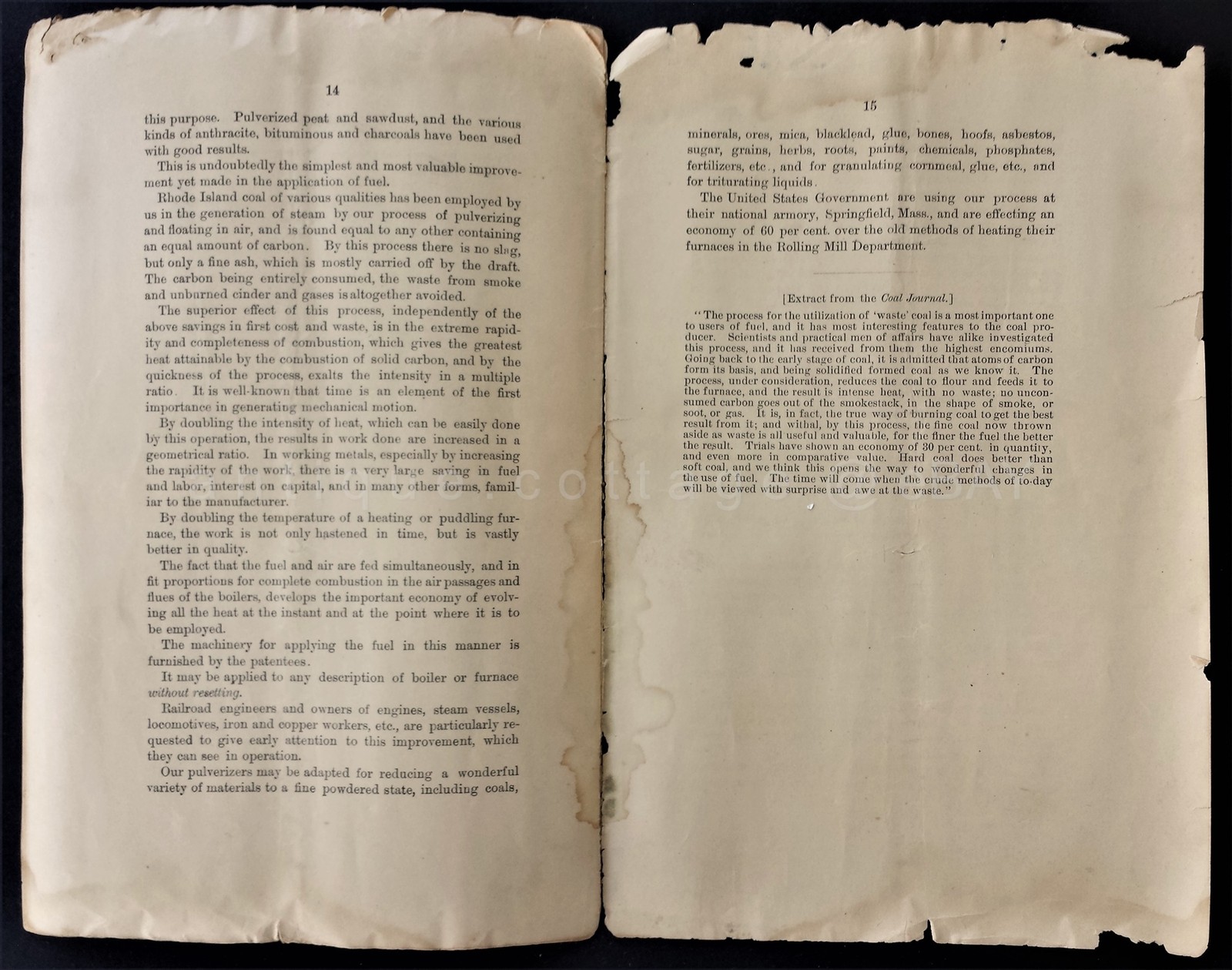 1885 antique PULVERIZER COAL and FURNACE COMPANY ny
