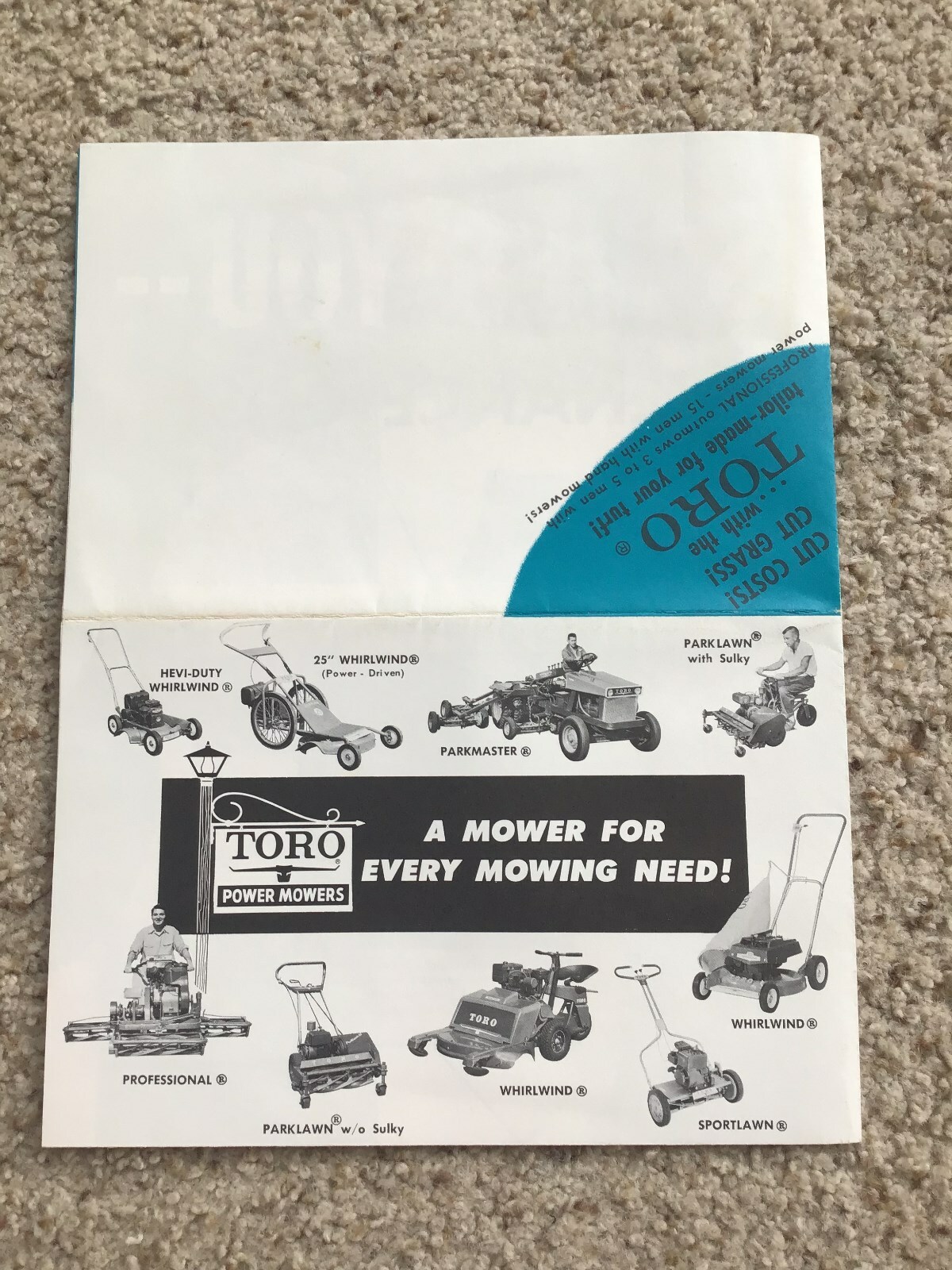 1960s Toro riding and power mowers, original sales mailer.