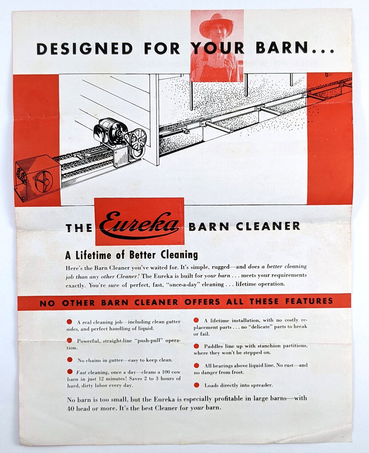 1950 Eureka Barn Cleaner Farm Equipment Eureka Mower Co Advertising Brochure