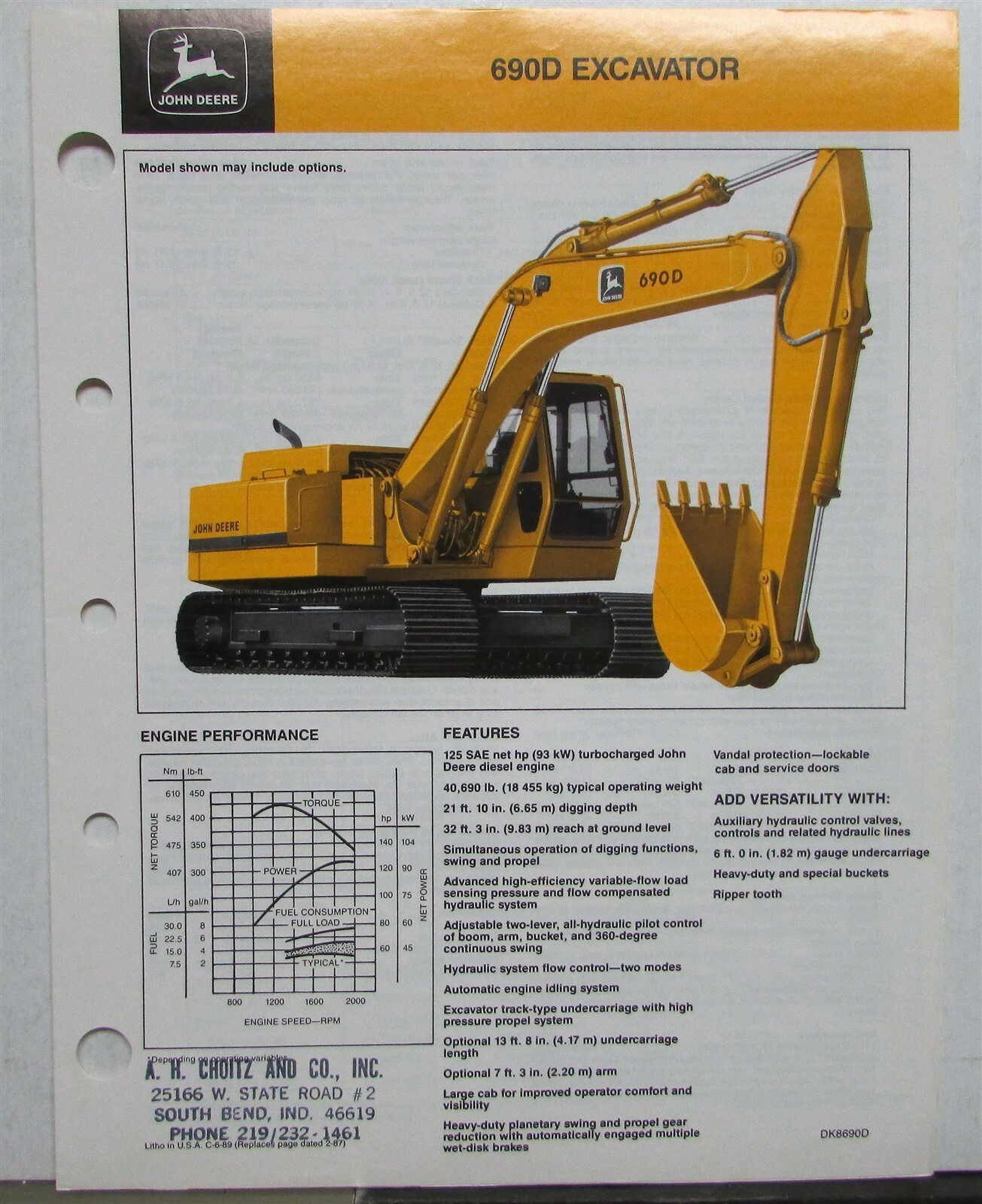 1989 John Deere 690D Excavator Construction Sales Tri-Folder