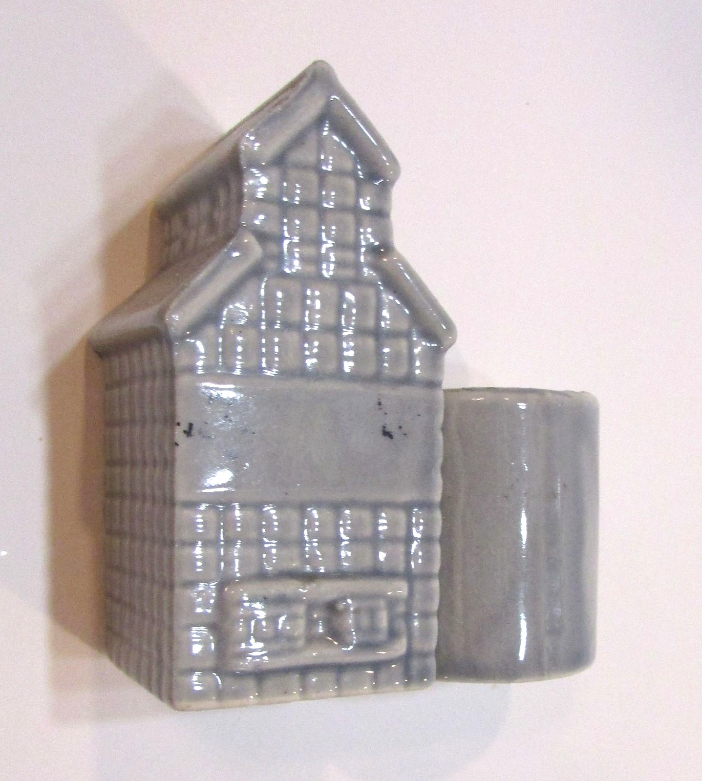 Vintage Grain Elevator Building Warco Japan Gray Ceramic 3&Prime; Toothpick Holder