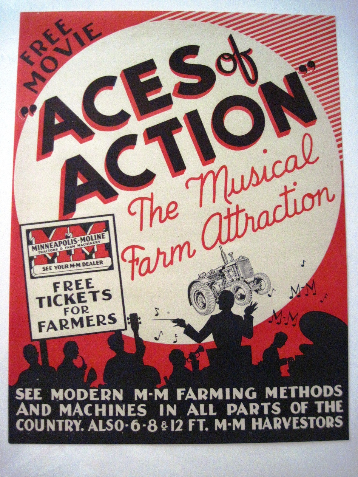 Vintage Print Ad for A Free Movie « Aces of Action » The Musical Farm Attraction *