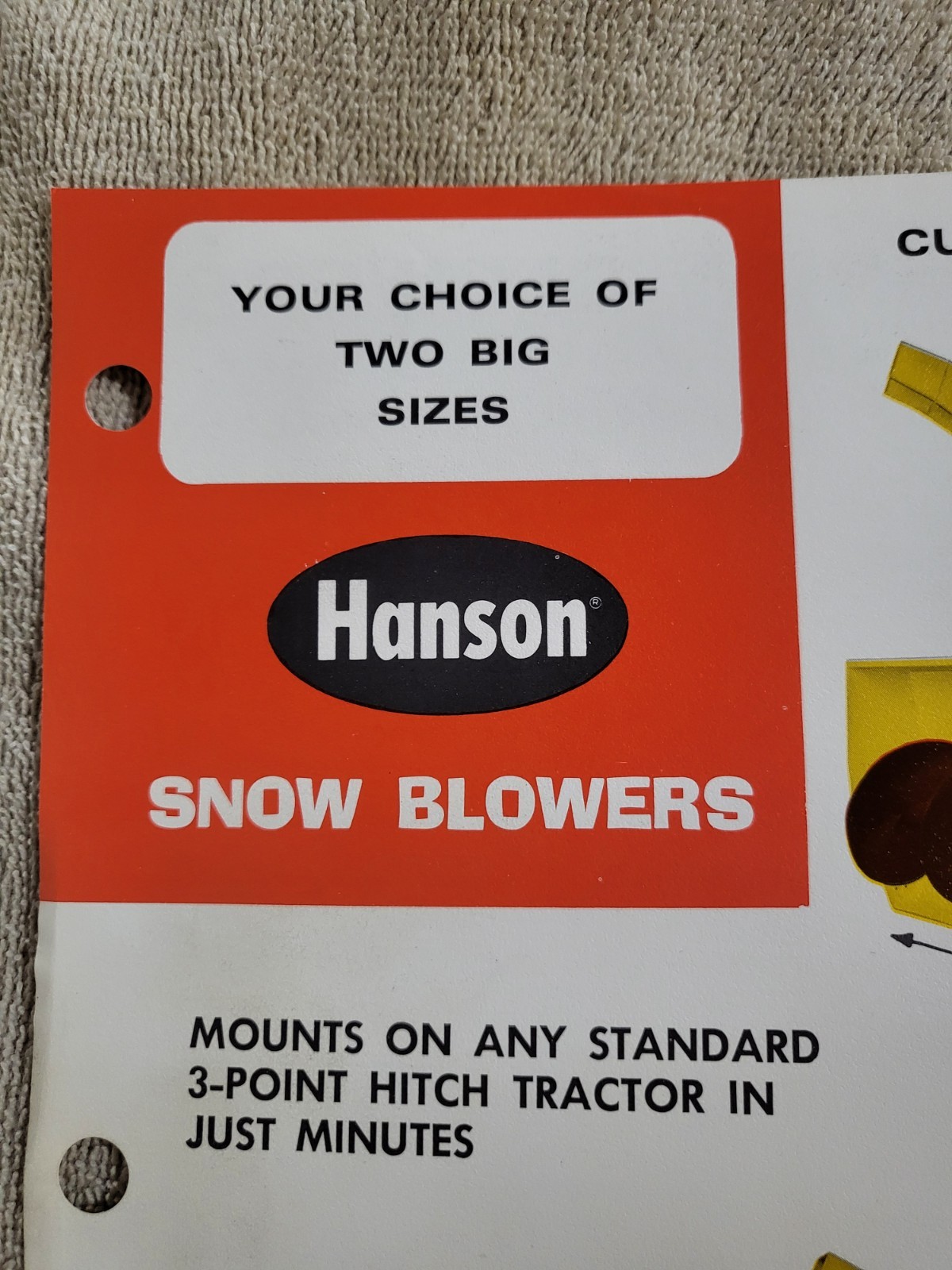 HANSON Vintage 1960s Snowblowers Sales BROCHURE Tractor Rear Mount PTO 3point