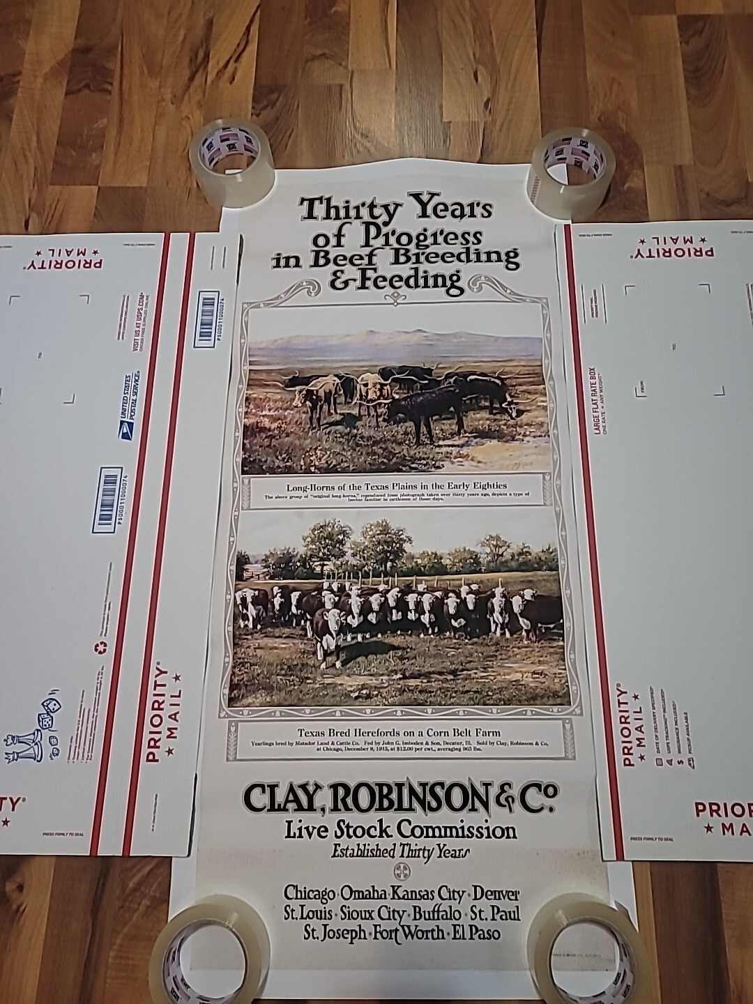Clay,Robinson & Co Livestock Comm Ad 30yrs Beef And Breeding 18×40 Unframe Copy