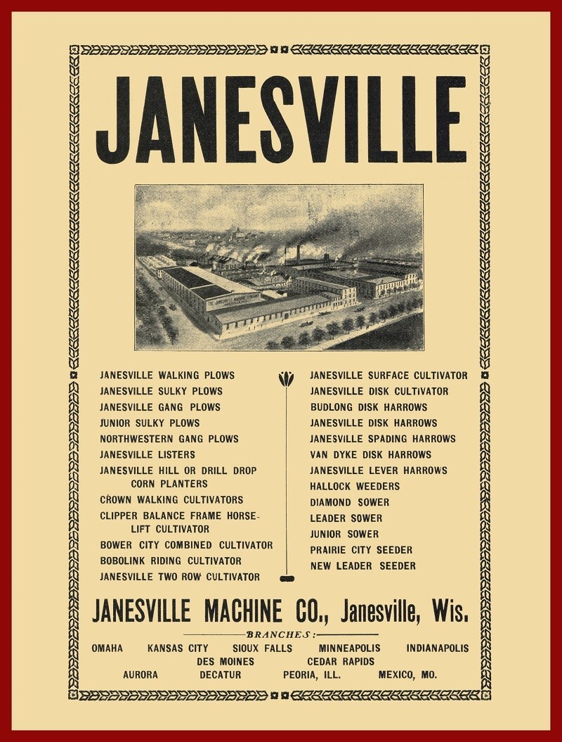 1905 Janesville Machine Co. Farm Machinery, Wisconsin NEW METAL SIGN: 12 x 16&Prime;