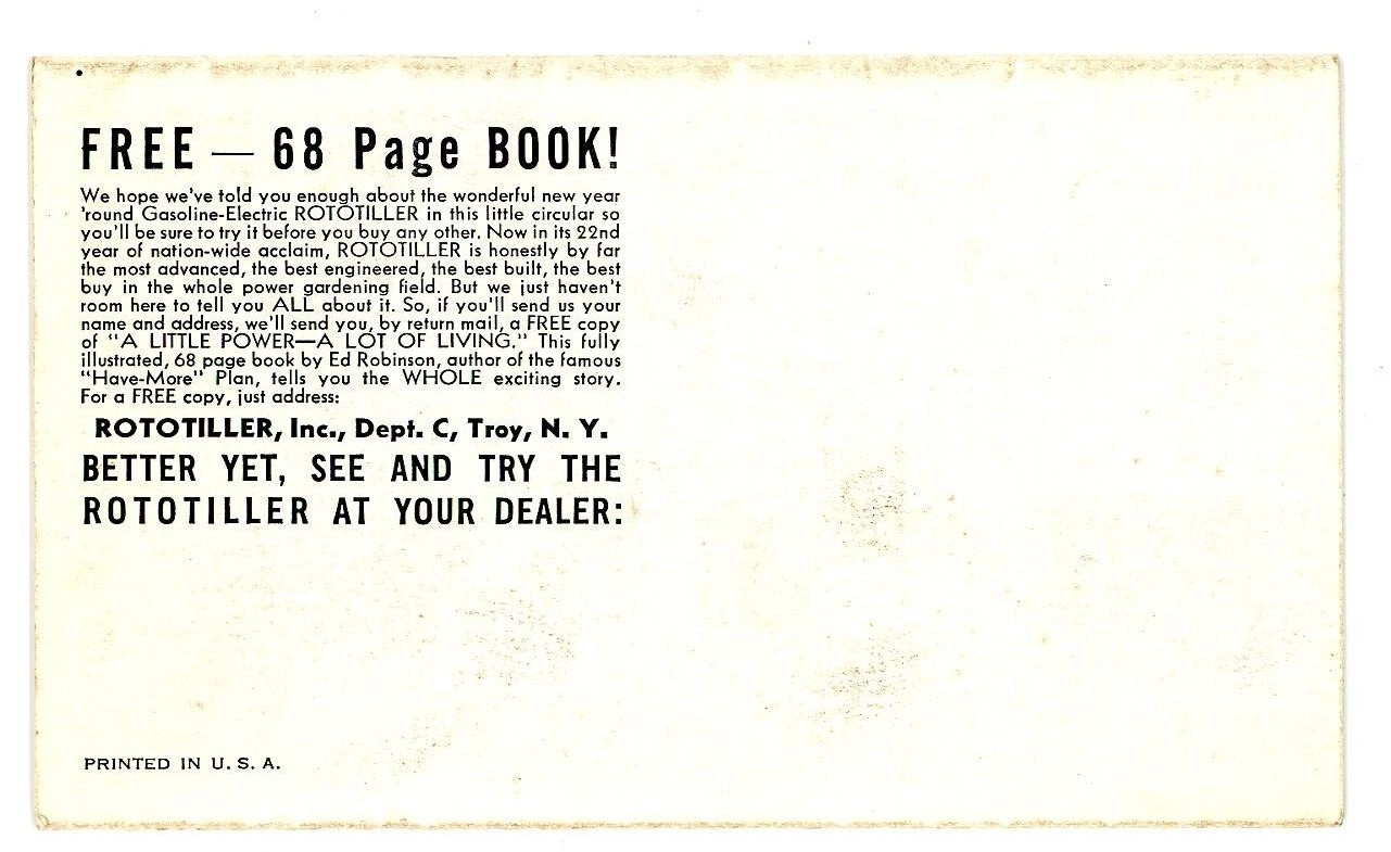 Rototiller Gas and Electric Generator attachment sales brochure Troy New York