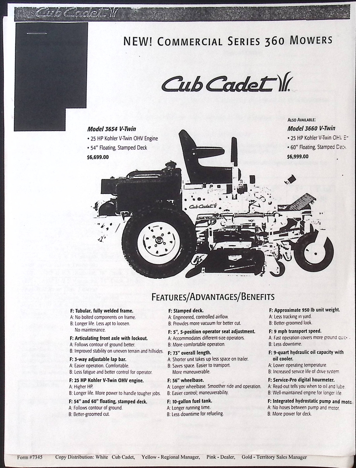 1999 Cub Cadet Dealer sales lot: Dealer Price List, The Big Event price list, Mo