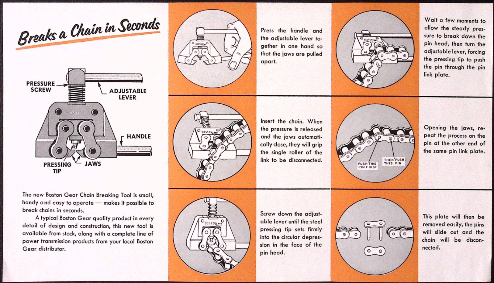 1954 New Boston Gear Chain Breaking Tool Brochure Standard Industrial Supply Co