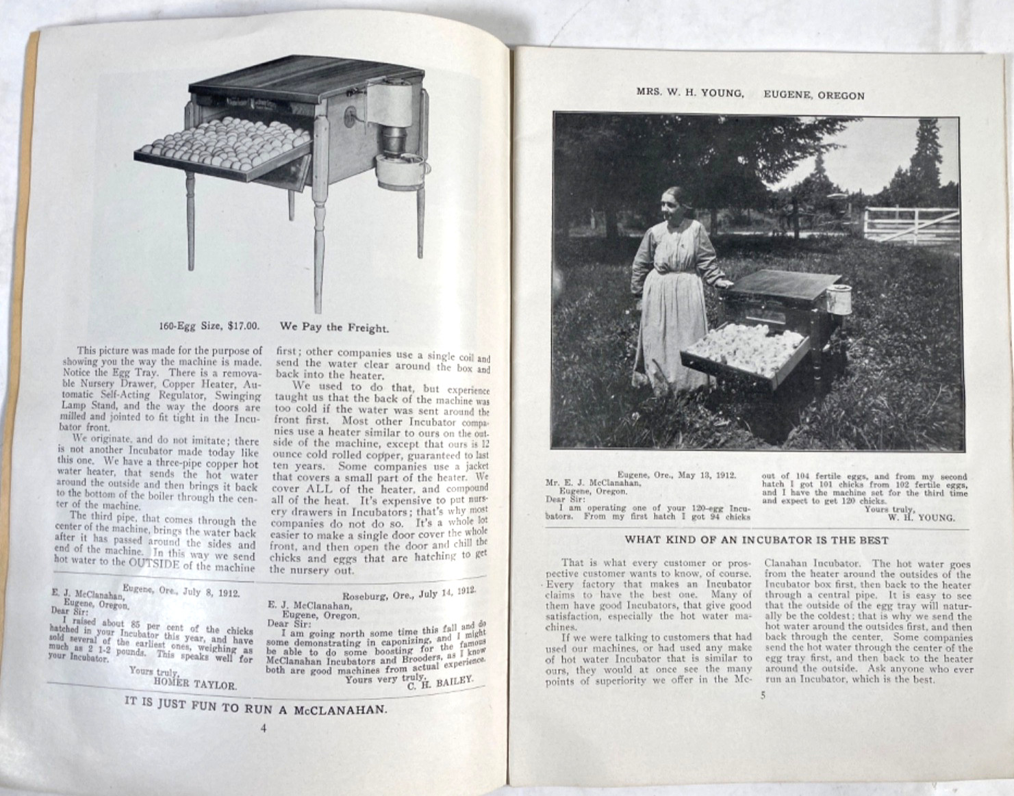 1912 McCLANAHAN INCUBATOR CO. antique poultry supplies catalogue EUGENE, OREGON