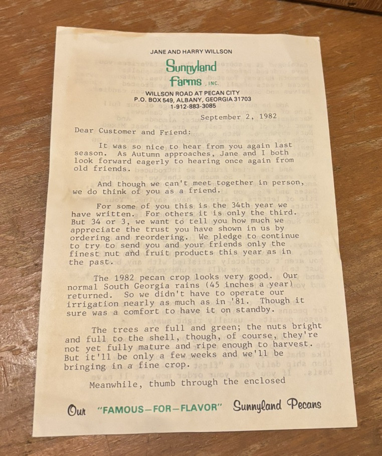 Sunnyland Farms Georgia 1982 Mailer Catalog Insert Inscribed By Owners recipes