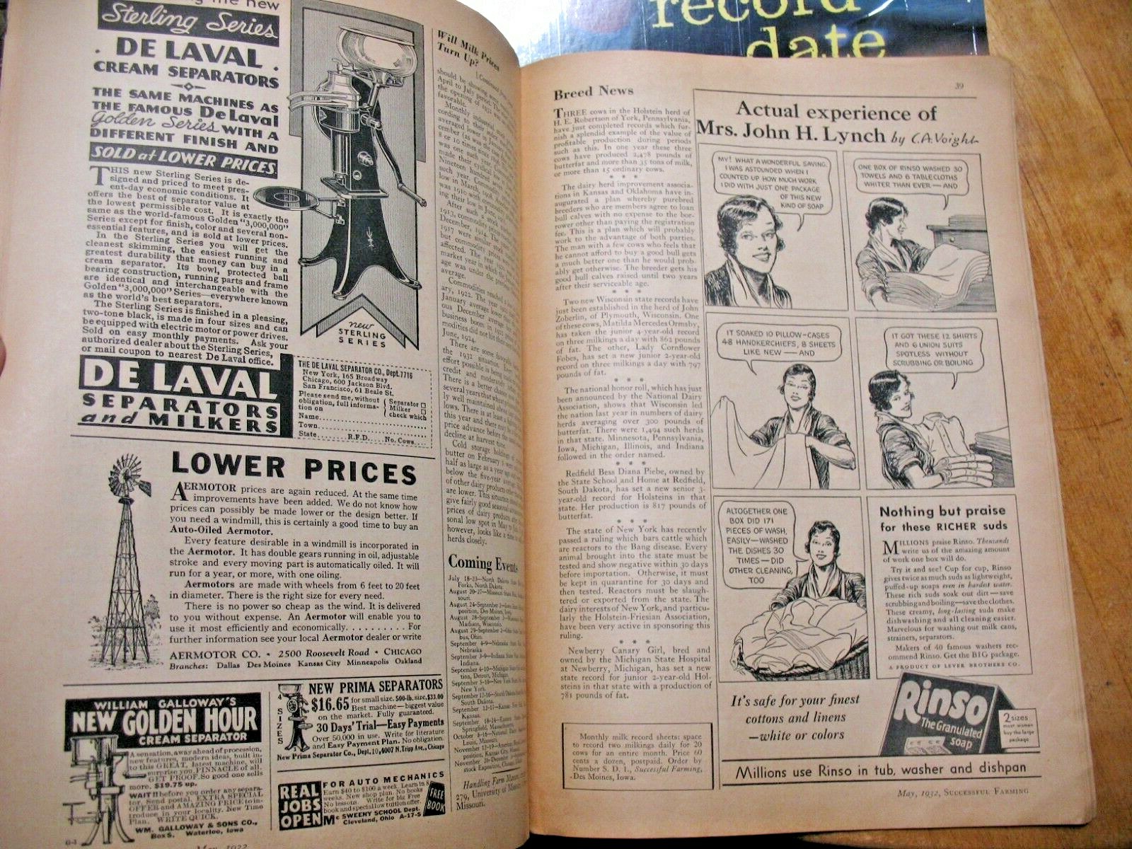 SUCCESSFUL FARMING THE DAIRY FARMER MAGAZINE MAY 1932 SINCLAIR OIL CO.AD