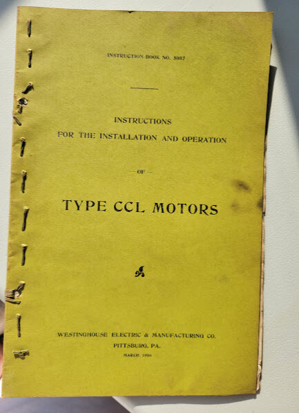 March 1906 Westinghouse Instruction Booklet Type CCL Motors Vintage Original