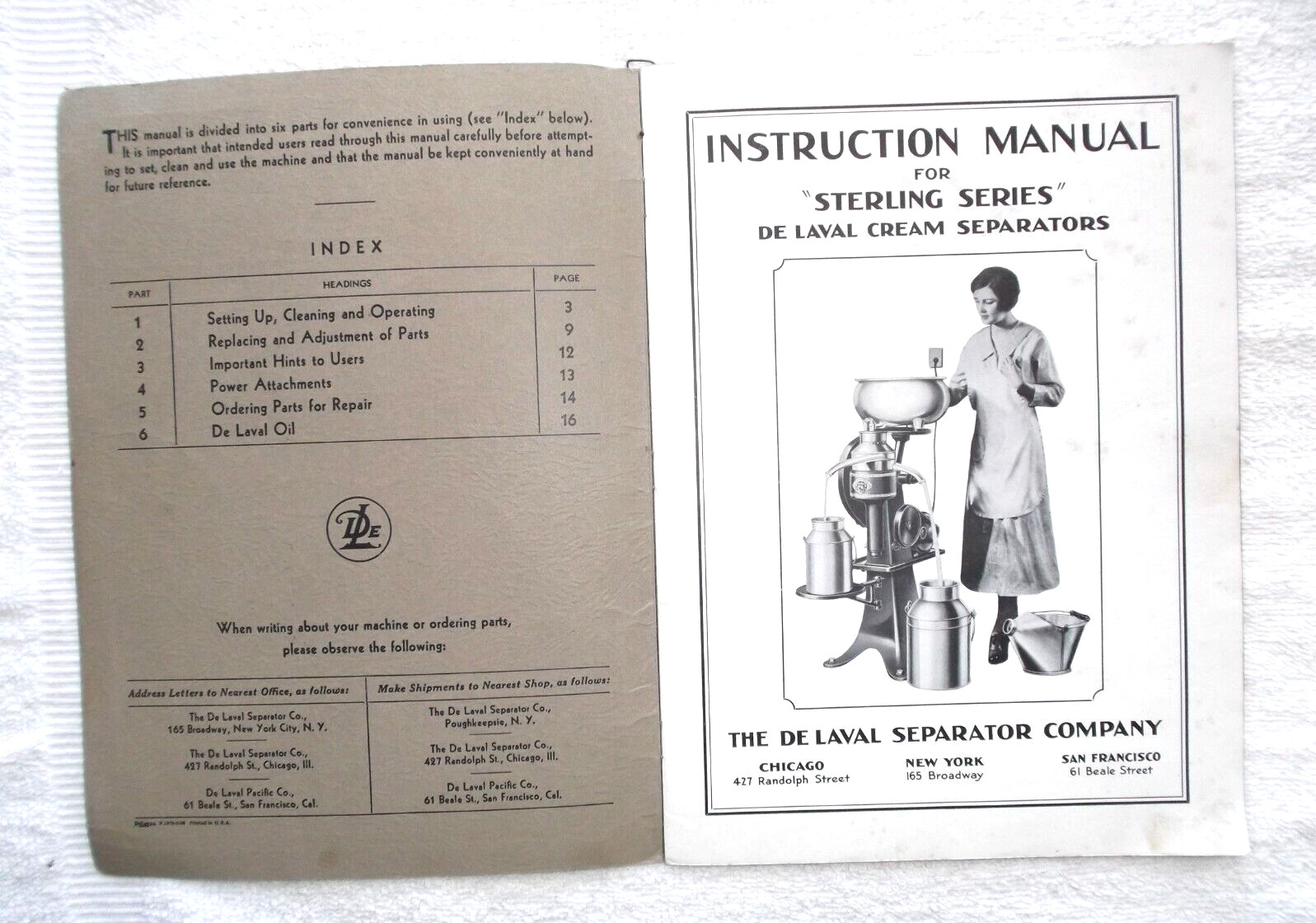 DE LAVAL STERLING SERIES CREAM SEPARATORS INSTRUCTION MANUAL F.1973-8-35