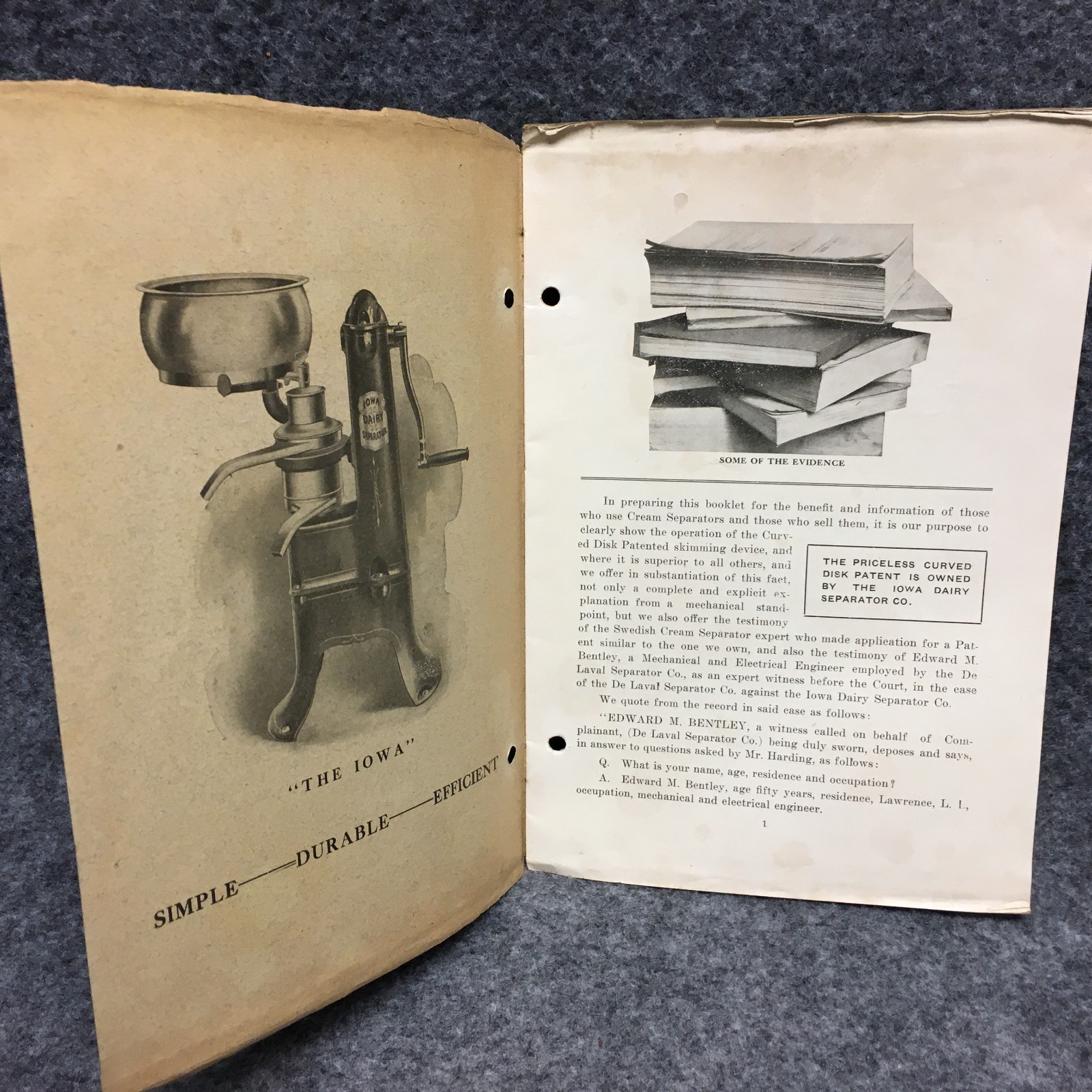 1910s Iowa Dairy Separator Co. De Laval Law Suit Expert Testimony Ad Brochure
