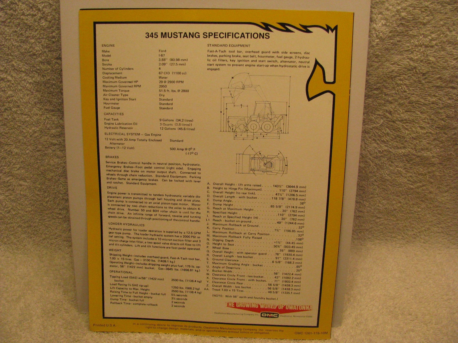 Mustang 345 Skid Steer Loader Brochure NOS