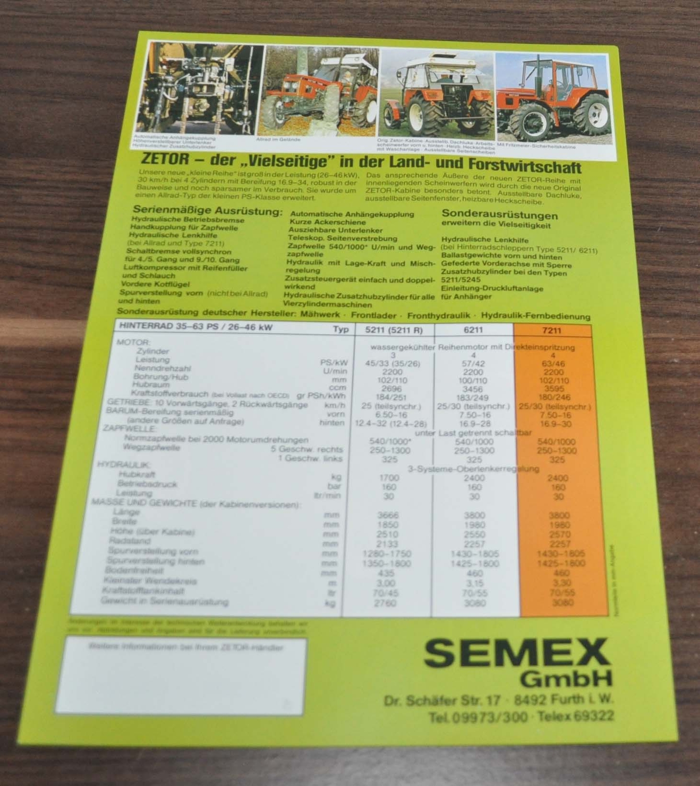 Zetor 7211 Tractor Specification Brochure Prospekt