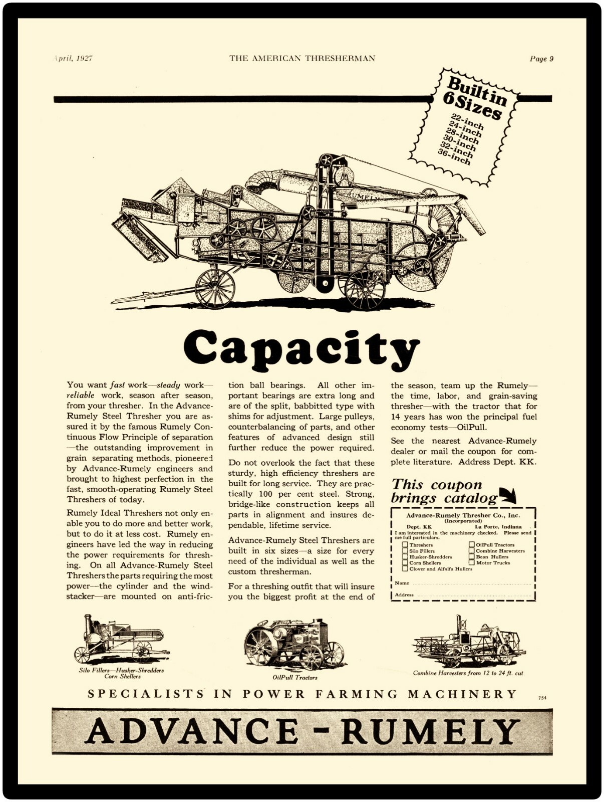 1927 Advance Rumely Co. New Metal Sign: Oil Pull Tractors & Silo Feeder Shown