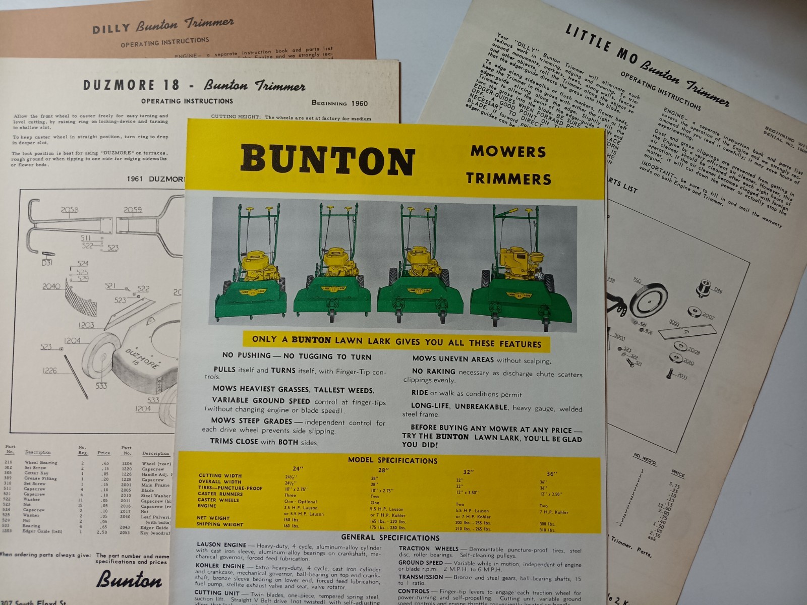 4 Bunton Lawn & Garden Mowers Brochure Lawn LARK Yellow & Green