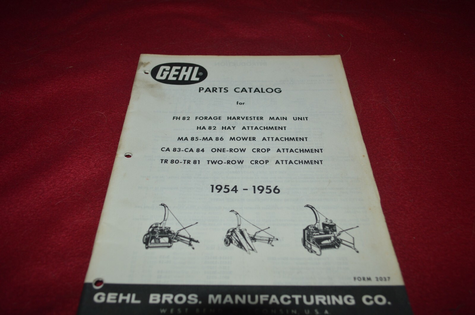 Gehl Forage Harvester For 1954-56 Parts Book Manual BASE
