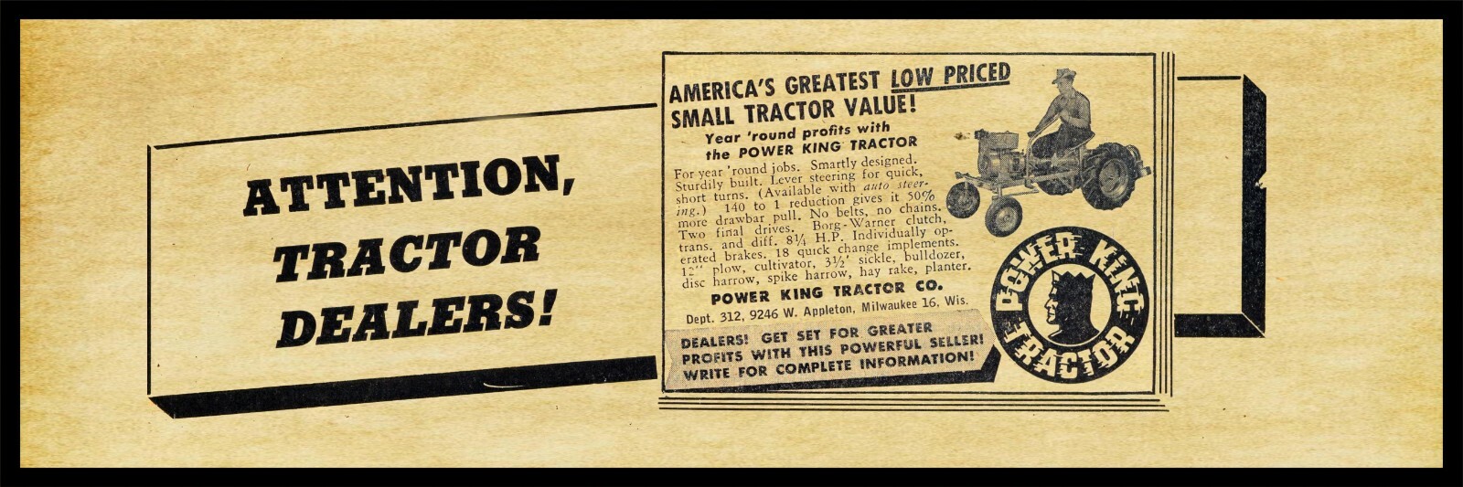 1954 Power King Tractors of Milwaukee NEW Metal Sign 6&Prime;x18&Prime; Free Shipping