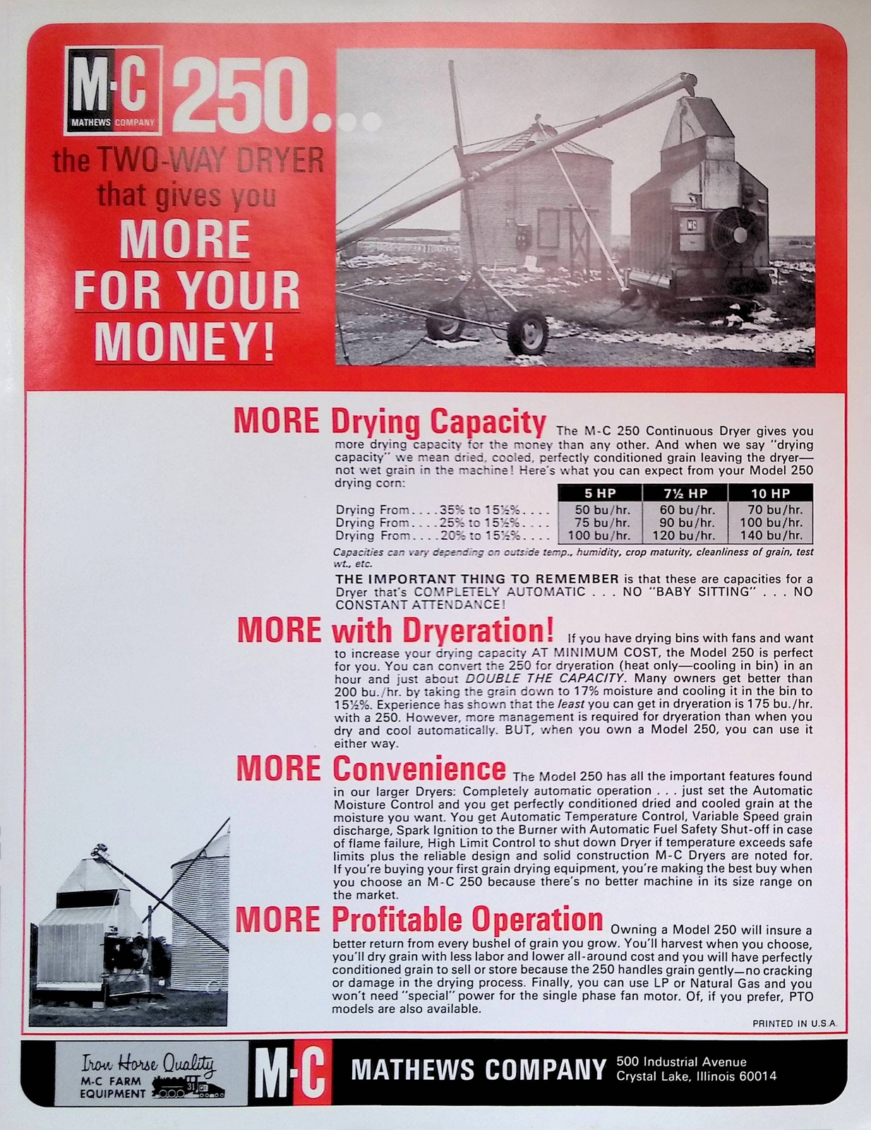 Vintage Farm Advertisement Spec Sheet Mathews Company 250 Continuous Grain Dryer