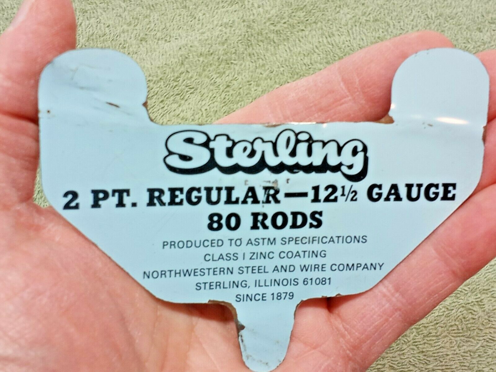 Vtg STERLING BARBED WIRE FENCE TIN METAL SIGN USA NORTHWESTERN STEEL WIRE CO