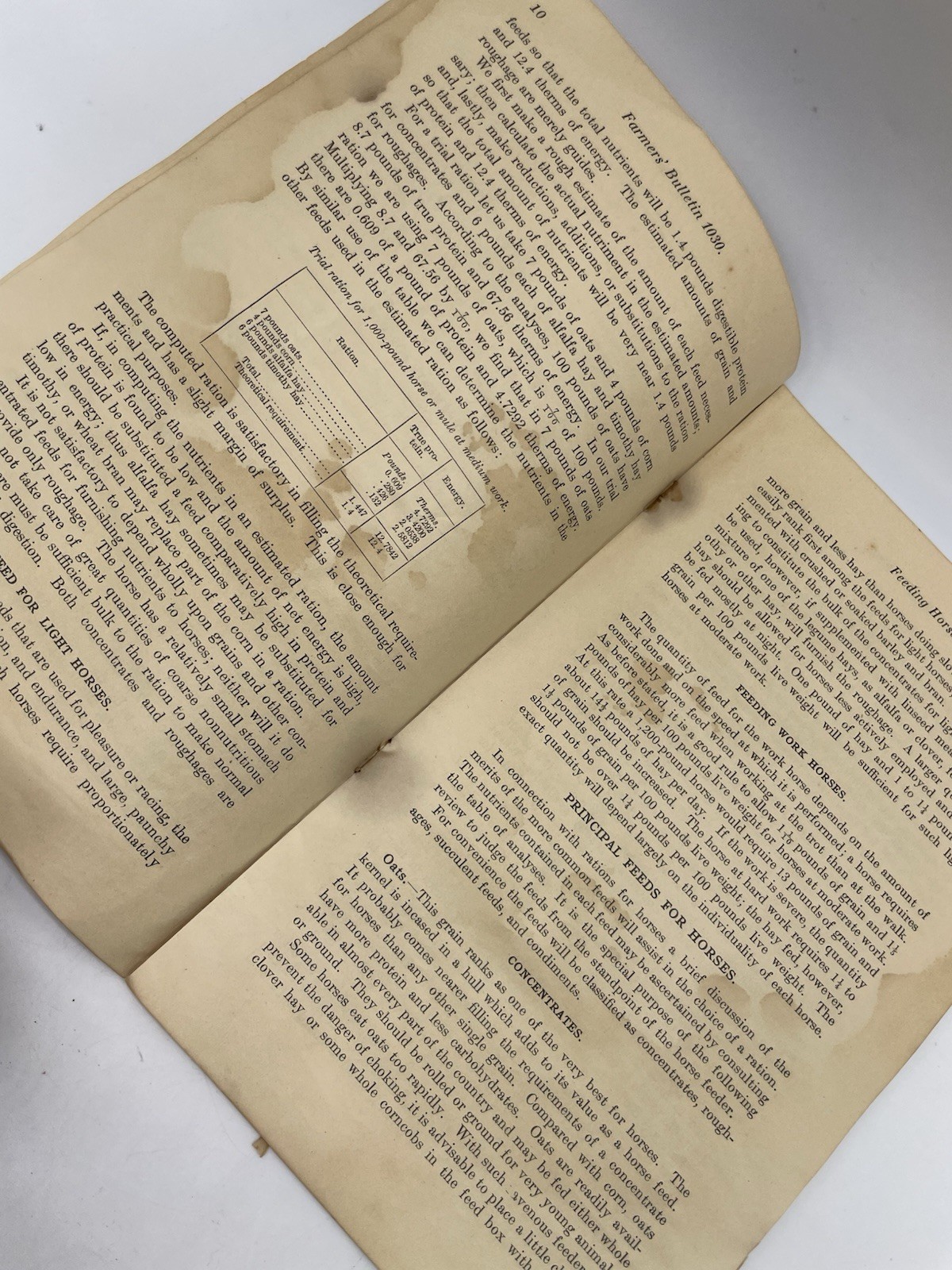 1916 US Department of Agriculture Farmers Bulletin #1030 Feeding Horses