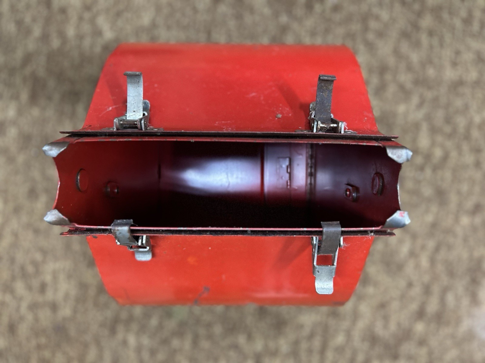 vintage Gandy model S902 farm seeder bin tank red agri collectible garden decor