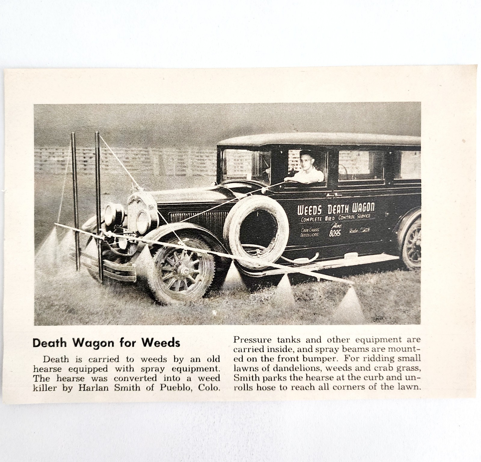 1948 Weeds Death Wagon Hearse Advertisement Harlan Smith Pueblo Colorado E2J3