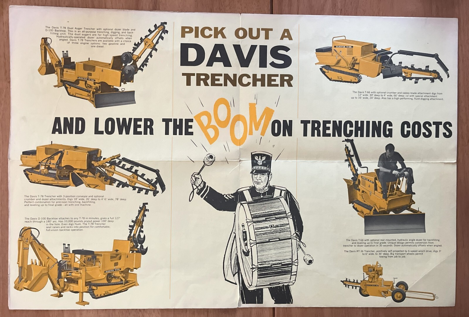 Davis Trenchers Wichita Kansas 4 model fold open sales Poster and flyer c. 1965