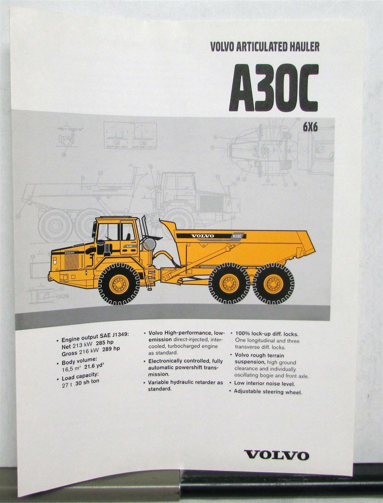 1997 VOLVO A30C Specifications Construction Sales Tri-Folder