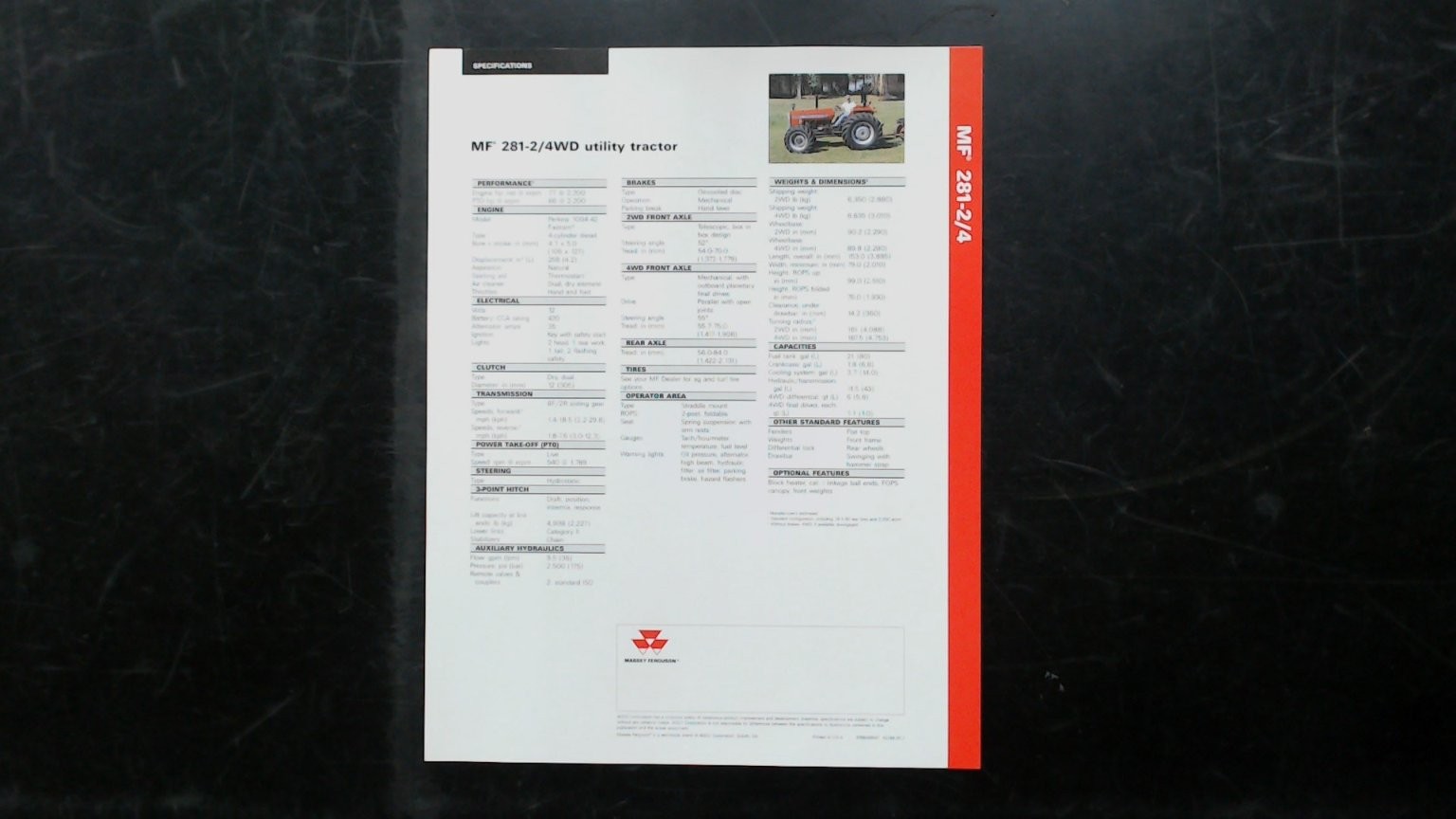 Massey Ferguson MF 281-2 4WD Tractor Brochure Red White Vintage